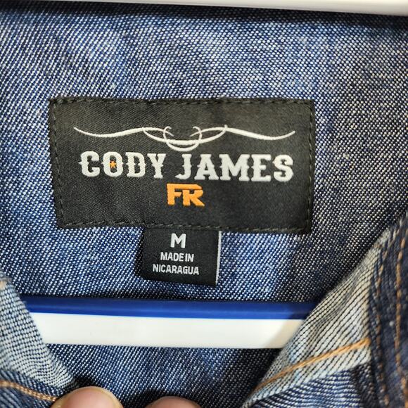 Cody James FR Mens Shirt Medium Blue Denim Western Long Sleeve Button Up Rodeo - Picture 3 of 16